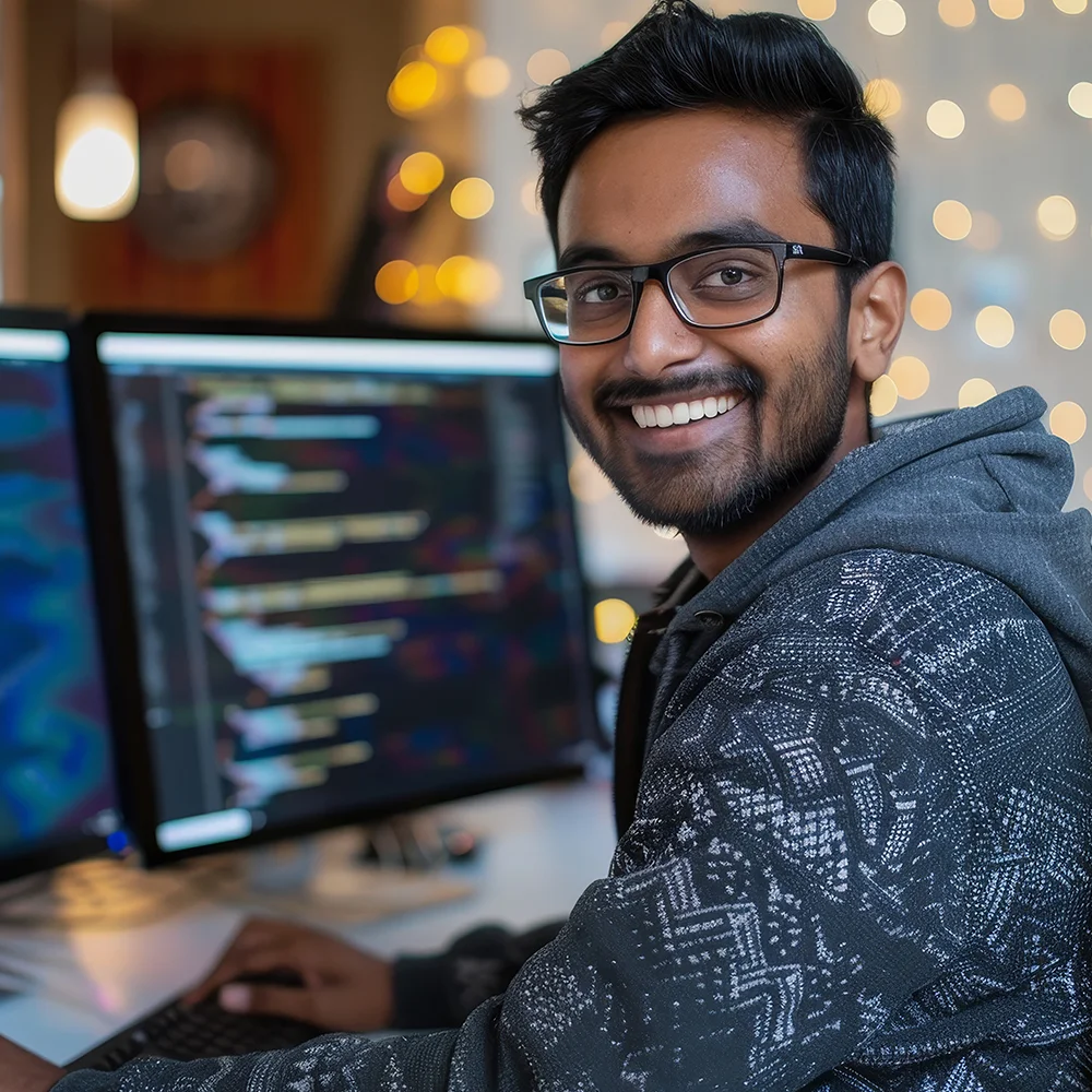 Student learning computer programming